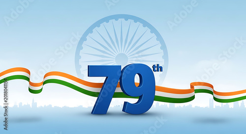 seventy ninth indian republic day celebration with indian flag colors and wheel of dharma in background