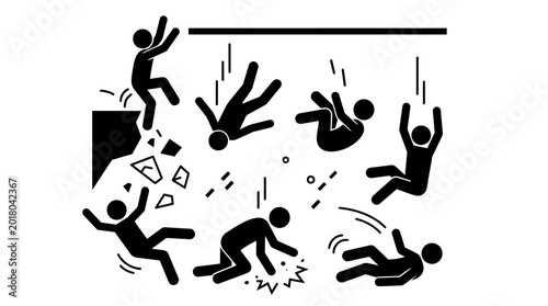 Fotografía Vector Illustrations of People Falling, Slipping, and Encountering Accidents