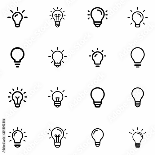 Foto Minimal Light Bulb Icon Set Outline Collection