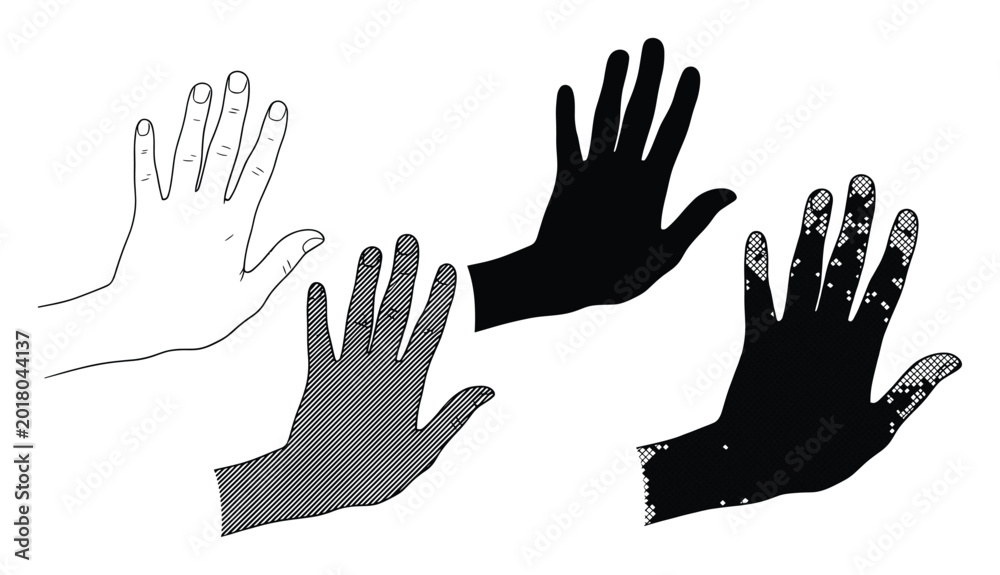 Fototapeta premium Diverse human open hand graphics in various styles ideal for symbolic digital communication