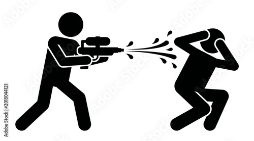 Foto Graphic Depicting a Stick Figure Blasting Water from a Toy Gun at Another Person