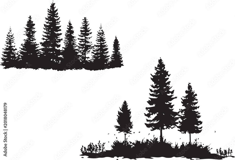 Obraz premium Black Forest Tree Landscape with Grass on white background