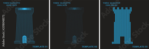 Bild auf Leinwand Set of three tower silhouettes created with different artistic styles including