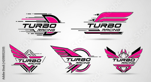 Fotografie Set of Turbo Racing Logos with Wings and Speed Lines.