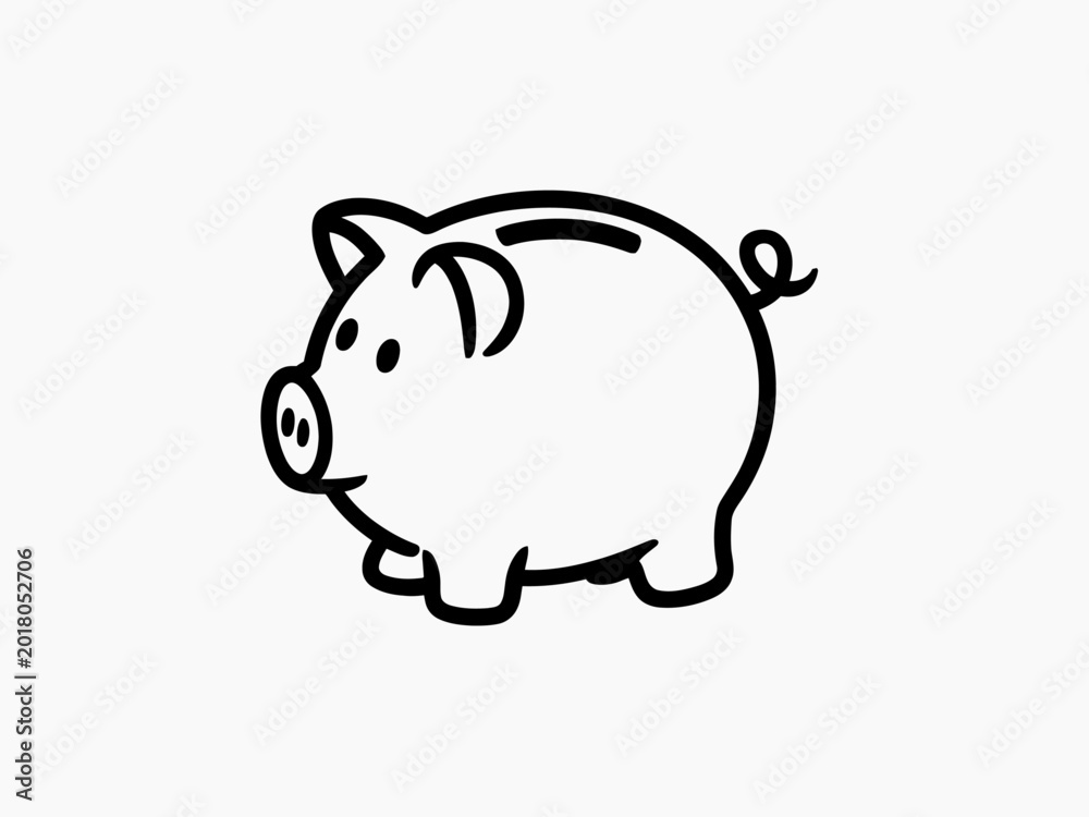 Fototapeta premium Minimalist Piggy Bank Line Art Icon - Simple Money Box Illustration for Savings, Personal Finance, and Investment Concepts