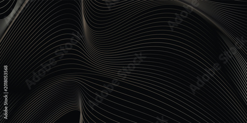 Abstract background with elegant and luxurious wavy gold line pattern. Golden elegant wavy gold line pattern on black background. Abstract luxury gold blend wave lines.