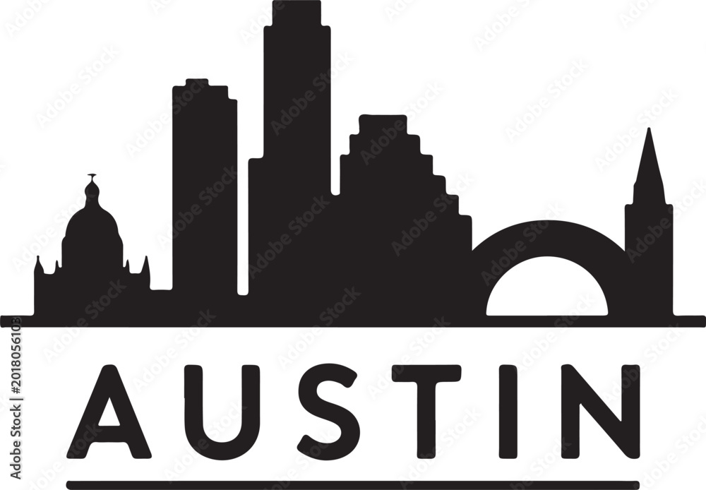 Fototapeta premium Austin city skyline horizontal banner. Black and white silhouette of Austin city, USA. Vector template for your design.