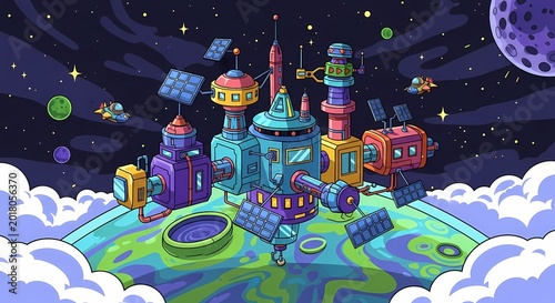 Futuristic space colony on alien planet