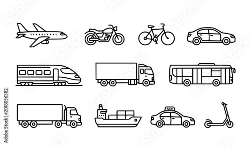 Photos Modern mobility outline transport icon set vector illustration isolated on white