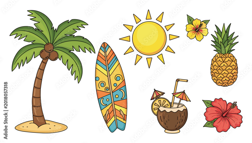 Fototapeta premium Tropical summer vacation items for travel and holiday designs