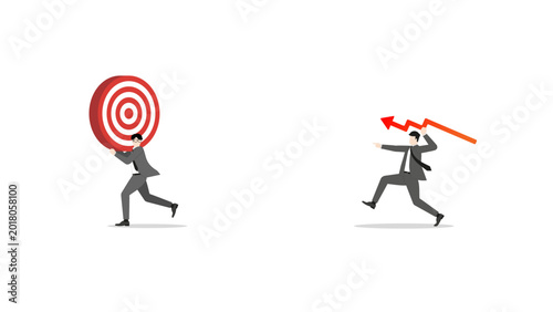 Businessman throwing red line graph arrow to target board for investment rebalancing risk management and financial loss prevention during economic recession crisis concept