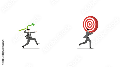 Businessman throwing green line graph arrow to hit center of target board for financial success profit growth and business investment objective achievement goal concept
