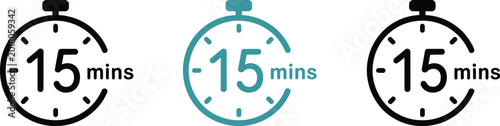 Foto 15 minutes timer stopwatch countdown icon set time vector illustration