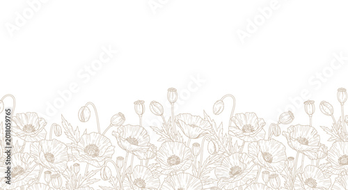 Beige floral border, elegant line art, decorative vector, botanical illustration, ornate design element