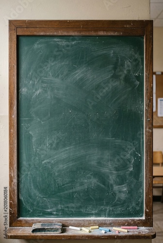 Empty green chalkboard background with chalk texture for school use