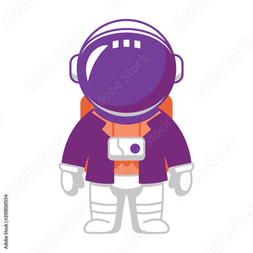 Cute Purple Space Astronaut Character Standing in a Minimalist Style Isolated on White Background