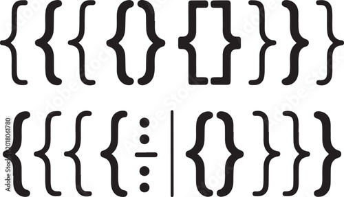 Schilderij op canvas Black bracket set. Vector illustration
