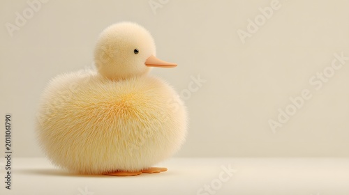 Cute 3D Fluffy Yellow Duckling Standing Against Soft Yellow Background