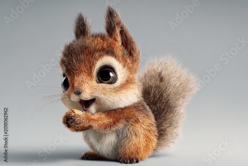 cute cartoon style 3d squirrel eating
