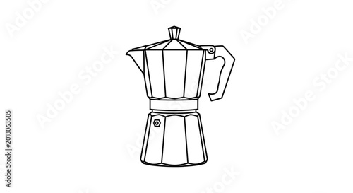 Simple black line art illustration of a classic Italian moka pot coffee maker shown from a side profile on a white background.