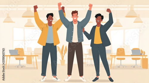Cheerful diverse people celebrating success together