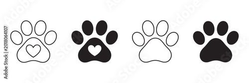 Valokuva Paw print icon set, four heart shaped paw designs, animal love symbols, pet care