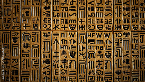 Ancient hieroglyphic symbols seamless pattern, Professional Stock Photo, High Resolution Background