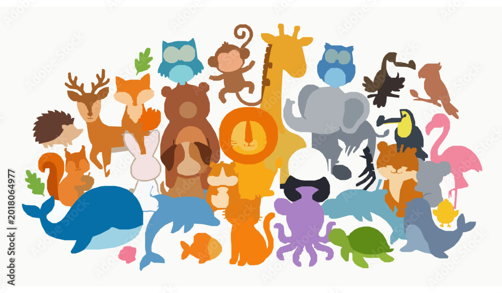 Obraz premium Cute random animal characters vector playful cartoon collection