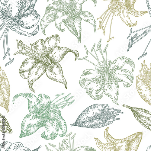 Photos Seamless pattern of hand drawn flowers