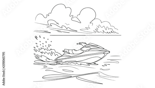Фотография One continuous line illustration of an watercraft , isolated on white background