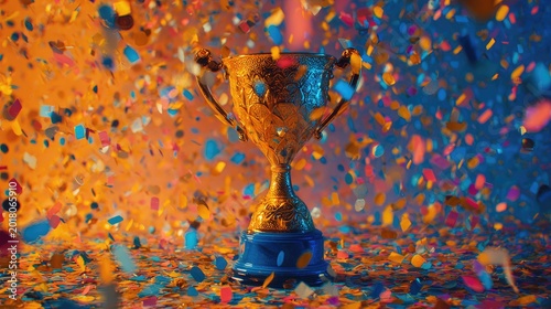 Golden Trophy with Confetti Celebration