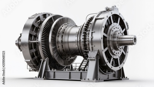 Industrial Turbine Engine Isolated on White Background