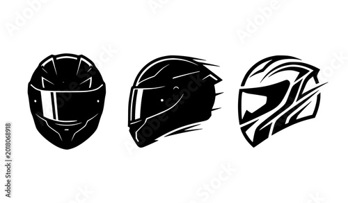 Photos Stylized Motorcycle Racing Helmet Icon Collection Vector Set for Sports Branding
