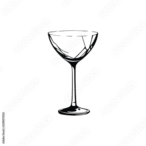 Bild auf Leinwand Black and white vintage illustration of a broken wine glass hand drawn style vec