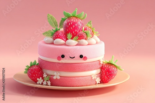 cupcake with pink frosting and sprinkles. cake with pink frosting and strawberries