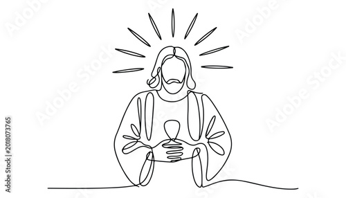 Tableau sur toile One continuous line illustration of an jesus christ , isolated on white background