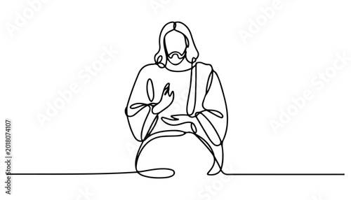 Cuadro en lienzo One continuous line illustration of an jesus christ , isolated on white background