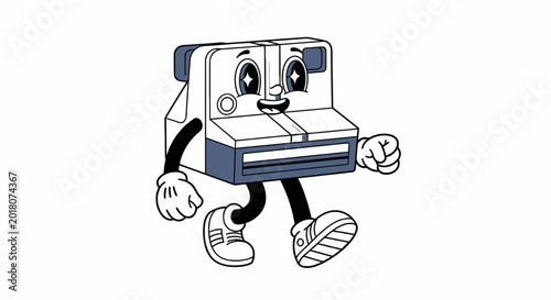 Canvas Print Cartoon fax machine with legs running.