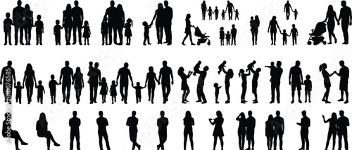 Konstfotografi Silhouettes of families and people interacting in various poses symbolizing love