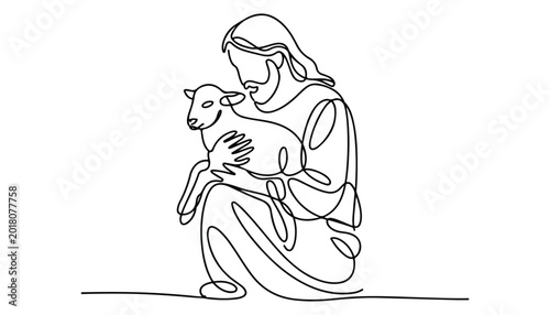 Foto One continuous line illustration of an jesus christ , isolated on white background