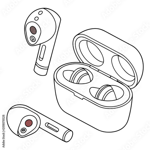 Foto Isometric wireless in ear headphones icon set with headphones wireless charging