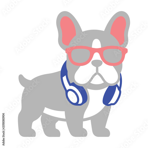 French bulldog wearing sunglasses and headphones