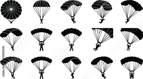 Konstfotografi Parachute Icons with Skydivers angles vector