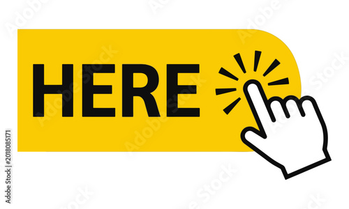 Click Here Yellow Button with Hand Cursor Icon Interface