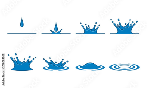 Water splash animation sequence vector frames on white background