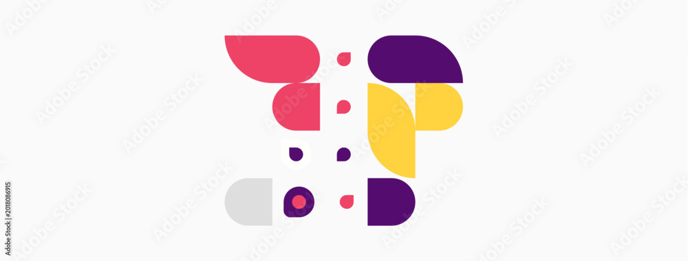 Fototapeta premium Abstract colorful shapes form butterfly illustration. Minimalist design, vibrant hues, simple geometry, modern aesthetic.