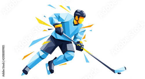 Photography Dynamic Ice Hockey Player in Action, Geometric Abstract Style, Skating and Playi