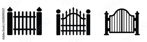 Quadro su tela Three different iron gate designs with various arch and spike styles for fencing