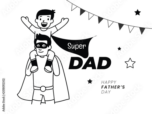 Father and son celebrating fathers day with superhero cape vector illustration