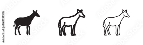 Schilderij op canvas Okapi Animal Icon Set - Silhouette and Outline Vector Illustration of a Forest G